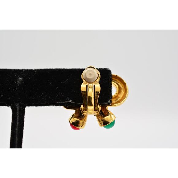 Joan Rivers Vintage Cabochon Bow Clip On Earrings Christmas Holiday Signed BinW - Picture 9 of 12